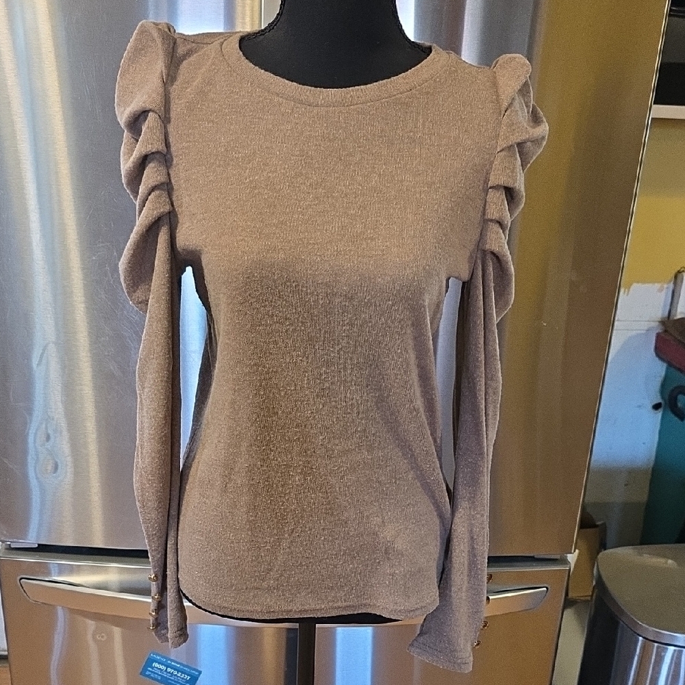 Elegant Ruffled Sleeve Tan Top